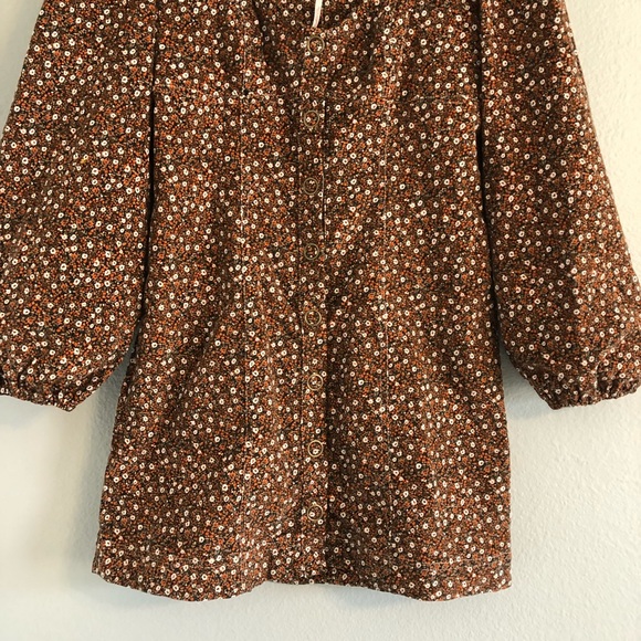 FREE PEOPLE Call Me Cord Mini Dress Brown Floral (Size 4) NWOT $148 - Picture 5 of 7